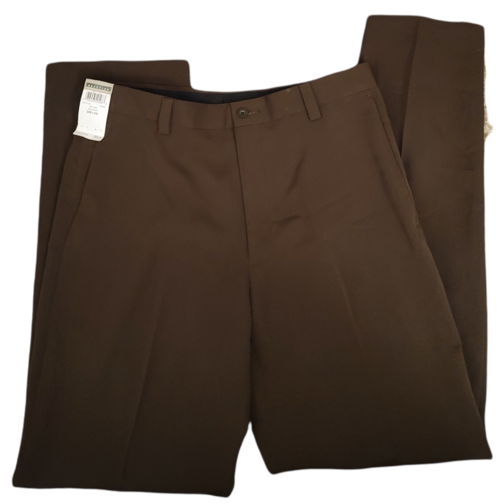 NWT! Kenneth Cole Reaction Brown Basic Gabardine Dress Pants 34×34
